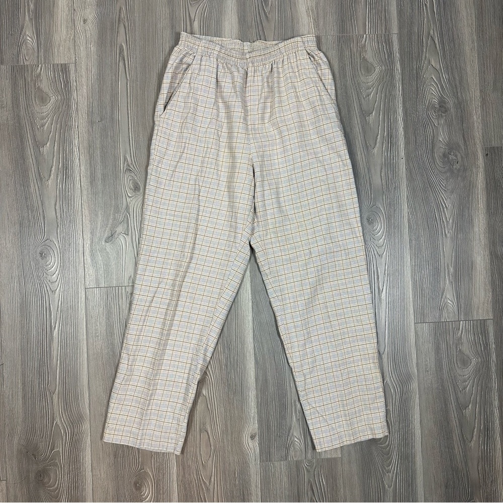 Jantzen Classics Cream Brown Blue Plaid Straight Leg Pants with Pockets